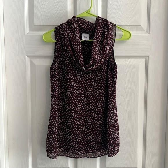 Cabi Venus Cowl Neck Sleeveless Chiffon Geometric Blouse - Picture 2 of 9